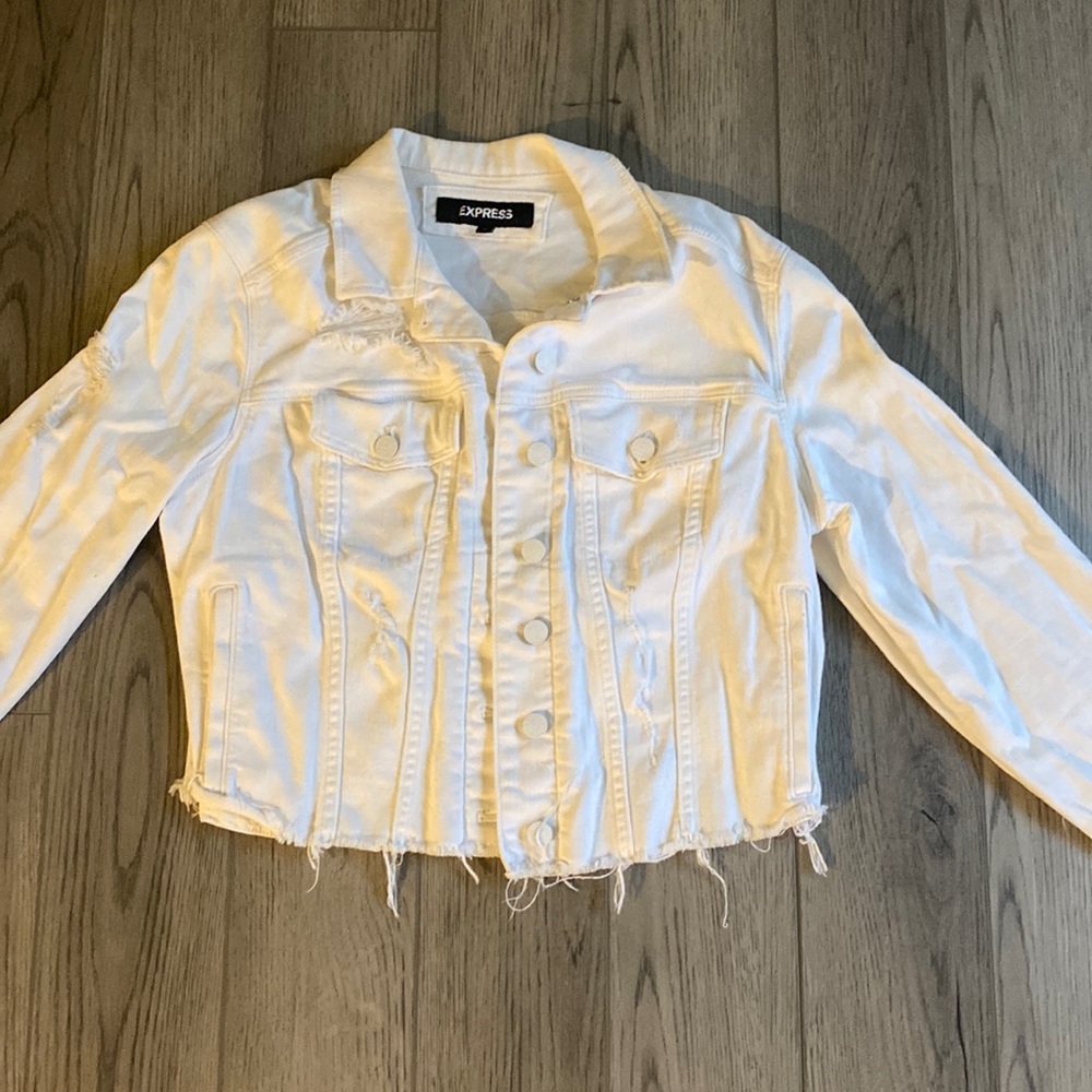 Off white cropped distressed jean jacket